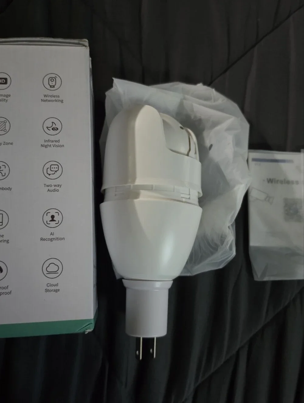 White Smart PTZ Bulb Camera - WiFi Pan-Tilt Security